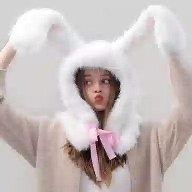 啄木鸟 萌趣可爱长耳兔小熊保暖甜美蝴蝶结 聚酯纤维 帽子 女款