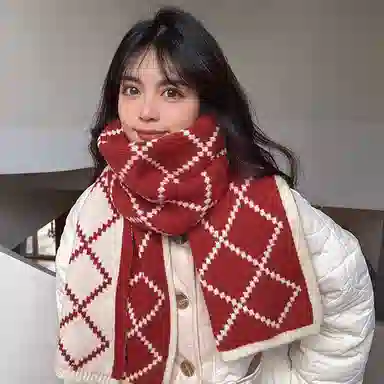啄木鸟 韩版毛茸茸显脸小学生仿羊绒百搭长款高级感穿搭防寒保暖加厚针织时尚双面潮流 绒线围巾 男女同款情侣款