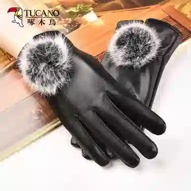 啄木鸟 加绒加厚触屏保暖骑行开车防风防寒简约时尚 合成革 手套 女款