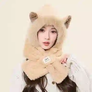 啄木鸟 可爱狐狸耳一体 秋冬保暖加厚护耳防风显脸小 聚酯纤维 斗篷帽 女款