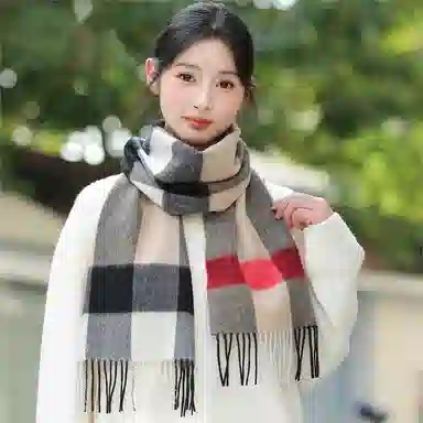 啄木鸟 新款秋冬季加厚保暖户外骑行防风寒格子流苏潮绵羊毛 绒线围巾 女款