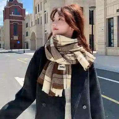 啄木鸟 高级感条纹格子保暖加厚秋冬季柔软清新文艺显白防寒护颈百搭两用 绒线围巾 男女同款情侣款