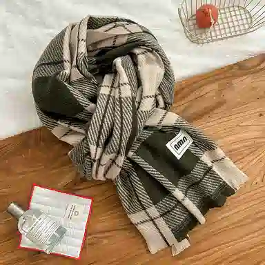 啄木鸟 高级感条纹格子保暖加厚秋冬季柔软清新文艺显白防寒护颈百搭两用 绒线围巾 男女同款情侣款