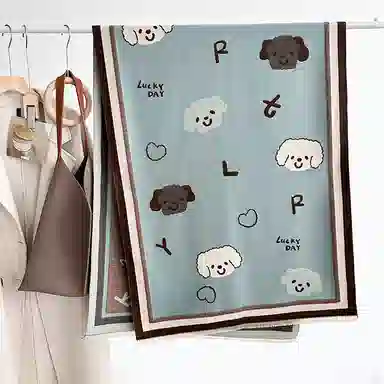 啄木鸟 软萌可爱拼色卡通泰迪双面印花加宽加大秋冬季防寒保暖清新甜美百搭学生 绒线围巾 女款