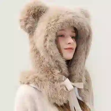 啄木鸟 萌趣可爱长耳兔小熊保暖甜美蝴蝶结 聚酯纤维 帽子 女款