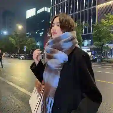 啄木鸟 高级感仿马海毛条纹撞色加绒加厚学生百搭秋冬季保暖格子长款流苏 绒线围巾 男女同款情侣款