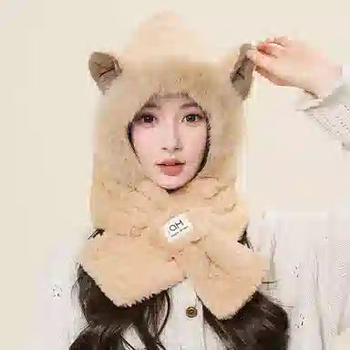 啄木鸟 可爱狐狸耳一体 秋冬保暖加厚护耳防风显脸小 聚酯纤维 斗篷帽 女款