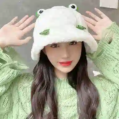 啄木鸟 可爱卡通网红青蛙帽子秋冬季加绒加厚保暖防寒甜美百搭显脸小盆帽 聚酯纤维 渔夫帽 男女同款情侣款
