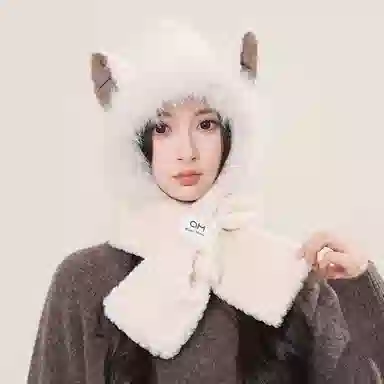 啄木鸟 可爱狐狸耳一体 秋冬保暖加厚护耳防风显脸小 聚酯纤维 斗篷帽 女款