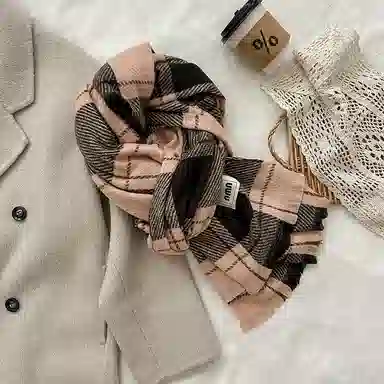 啄木鸟 高级感条纹格子保暖加厚秋冬季柔软清新文艺显白防寒护颈百搭两用 绒线围巾 男女同款情侣款