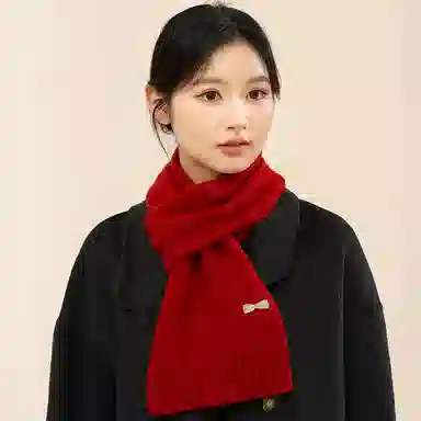 啄木鸟 日韩甜美蝴蝶结纯羊毛小  秋冬季防寒保暖交叉围脖时尚百搭针织脖套精装 绒线围巾 女款