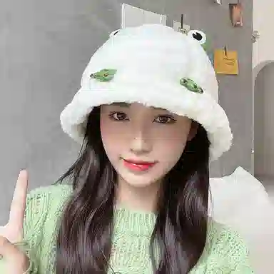 啄木鸟 可爱卡通网红青蛙帽子秋冬季加绒加厚保暖防寒甜美百搭显脸小盆帽 聚酯纤维 渔夫帽 男女同款情侣款