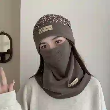 【秋冬必备】 啄木鸟 秋冬加厚保暖围脖面罩包头帽高颜值滑雪骑行挂耳面罩帽子两件组合 德绒 绒线帽 男女同款情侣款