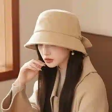 啄木鸟 文艺优雅气质蝴蝶结纯色盆帽秋冬保暖遮脸素颜显脸小桶帽 聚酯纤维 渔夫帽 女款