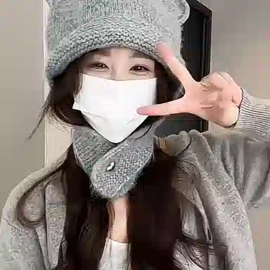 啄木鸟 甜美可爱小熊耳朵秋冬季大头围显脸小加厚保暖针织户骑车护耳帽 涤纶 绒线帽 女款