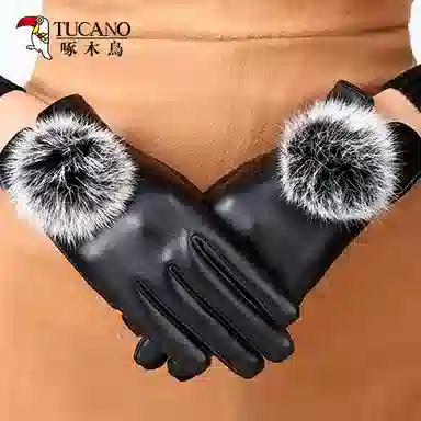 啄木鸟 加绒加厚触屏保暖骑行开车防风防寒简约时尚 合成革 手套 女款
