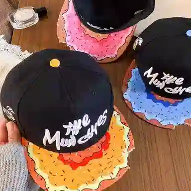 啄木鸟 创意缺口甜甜圈嘻哈说唱街头刺绣平顶平檐 涤棉 棒球帽 男女同款情侣款
