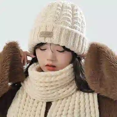 啄木鸟 韩版百搭帽子围巾两件套装加宽加厚保暖防寒肤白显脸小文艺氛围感 腈纶 绒线帽 男女同款情侣款