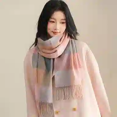 啄木鸟 新款秋冬季加厚保暖户外骑行防风寒格子流苏潮绵羊毛 绒线围巾 女款