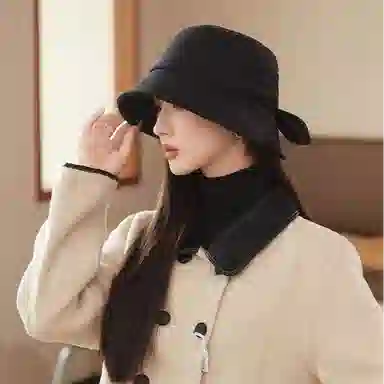 啄木鸟 文艺优雅气质蝴蝶结纯色盆帽秋冬保暖遮脸素颜显脸小桶帽 聚酯纤维 渔夫帽 女款