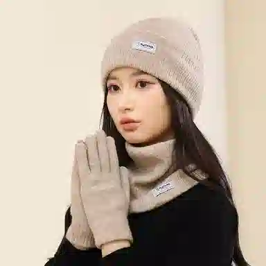 啄木鸟 围巾帽子手套三件套秋冬季加绒保暖防羊驼绒三合一户外骑行围脖套装礼盒精装 腈纶 绒线帽 男女同款情侣款