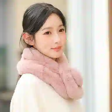 啄木鸟 甜美可爱软糯毛茸茸加绒加厚保暖防寒纯色高级感皮草时尚百搭 獭兔毛 绒线围巾 男女同款情侣款