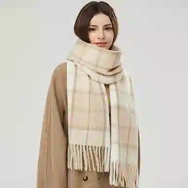 啄木鸟 绵羊毛清新甜美显肤白氛围感秋冬季圈圈纱加绒加厚高级感小香风百搭流苏 绒线围巾 女款