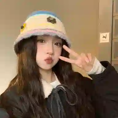 啄木鸟 花朵毛绒秋冬季保暖护耳甜美可爱编织手工针织毛线帽子女大头围显脸小清新百搭撞色渔夫帽 含羊毛 绒线帽 女款