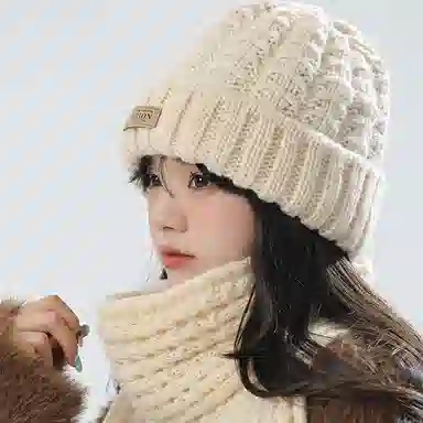 啄木鸟 韩版百搭帽子围巾两件套装加宽加厚保暖防寒肤白显脸小文艺氛围感 腈纶 绒线帽 男女同款情侣款