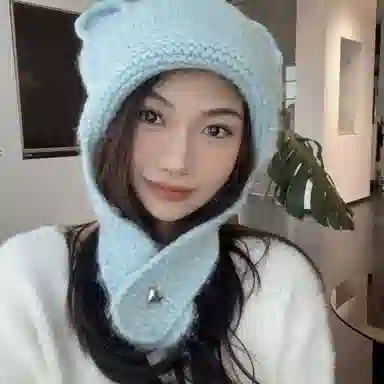 啄木鸟 甜美可爱小熊耳朵秋冬季大头围显脸小加厚保暖针织户骑车护耳帽 涤纶 绒线帽 女款