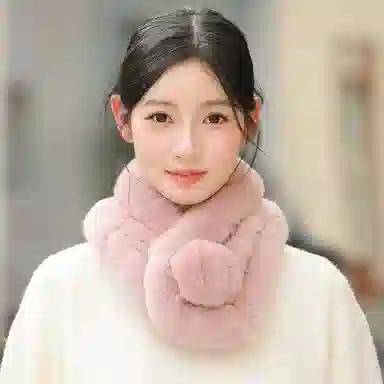 啄木鸟 甜美可爱软糯毛茸茸加绒加厚保暖防寒纯色高级感皮草时尚百搭 獭兔毛 绒线围巾 男女同款情侣款