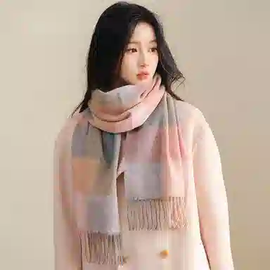 啄木鸟 新款秋冬季加厚保暖户外骑行防风寒格子流苏潮绵羊毛 绒线围巾 女款