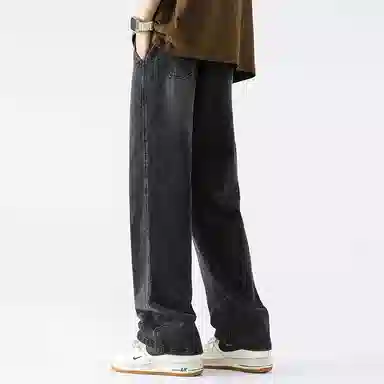 美式高街废土风纯色基础款复古做旧水洗弹力显高百搭宽松休闲直筒垂感舒适牛仔裤 男女同款