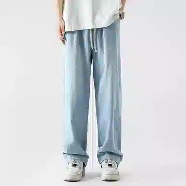 美式高街废土风纯色基础款复古做旧水洗弹力显高百搭宽松休闲直筒垂感舒适牛仔裤 男女同款