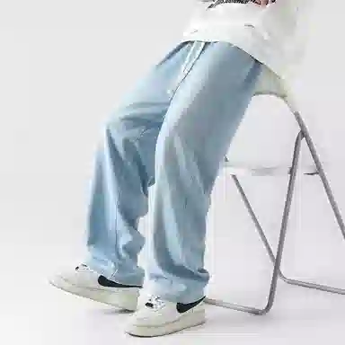 美式高街废土风纯色基础款复古做旧水洗弹力显高百搭宽松休闲直筒垂感舒适牛仔裤 男女同款