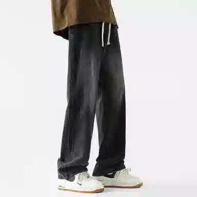 美式高街废土风纯色基础款复古做旧水洗弹力显高百搭宽松休闲直筒垂感舒适牛仔裤 男女同款