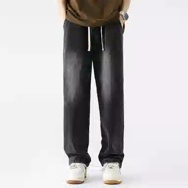 美式高街废土风纯色基础款复古做旧水洗弹力显高百搭宽松休闲直筒垂感舒适牛仔裤 男女同款