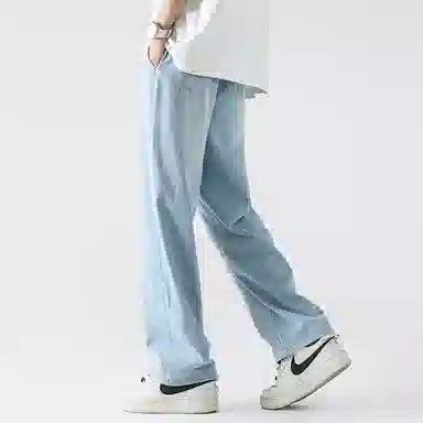 美式高街废土风纯色基础款复古做旧水洗弹力显高百搭宽松休闲直筒垂感舒适牛仔裤 男女同款