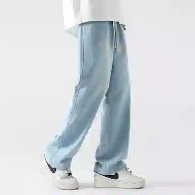 美式高街废土风纯色基础款复古做旧水洗弹力显高百搭宽松休闲直筒垂感舒适牛仔裤 男女同款