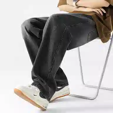 美式高街废土风纯色基础款复古做旧水洗弹力显高百搭宽松休闲直筒垂感舒适牛仔裤 男女同款