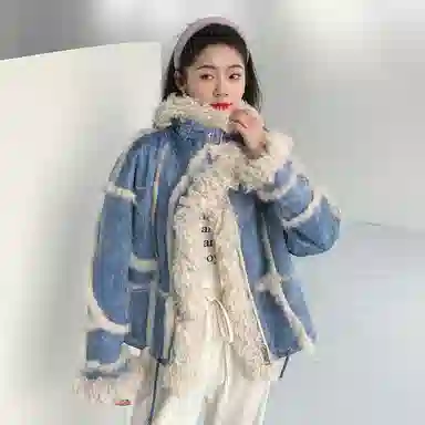 桴生 兔皮毛一体羊羔毛翻领时尚休闲保暖名媛风皮草 女款