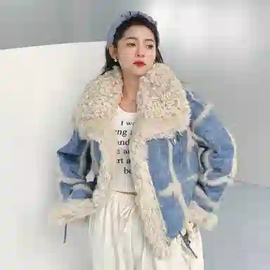 桴生 兔皮毛一体羊羔毛翻领时尚休闲保暖名媛风皮草 女款