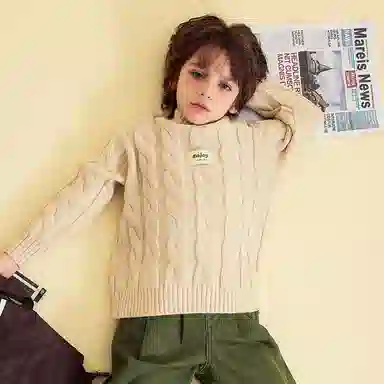 青蛙王子 时尚洋气落肩字母印花长袖毛衣 中小童