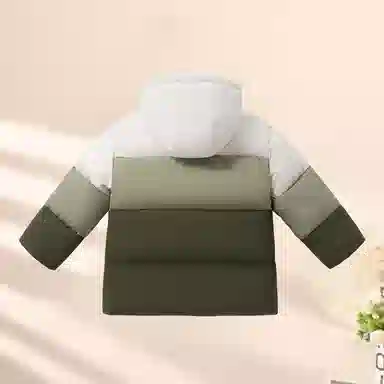 青蛙王子 时尚拼色拉链连帽保暖长袖羽绒服 中小童