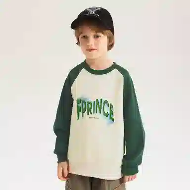 青蛙王子 圆领拼色简约插肩长袖卫衣 墨绿 儿童款