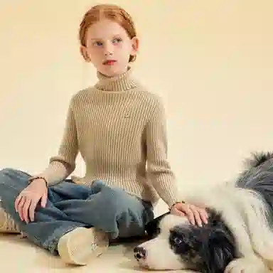 青蛙王子 时尚洋气舒适亲肤纯色高领长袖毛衣 中小童