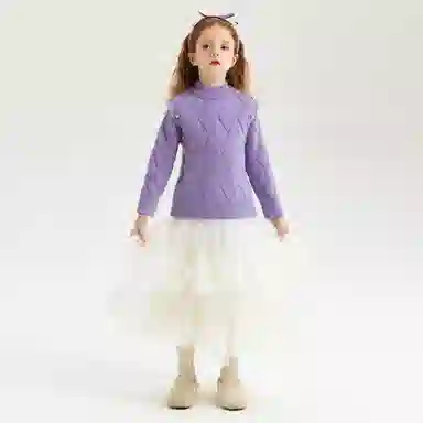 青蛙王子 时尚洋气圆领纯色长袖毛衣 中小童