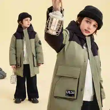 青蛙王子 时尚洋气连帽落肩拼色长袖羽绒服 青少年