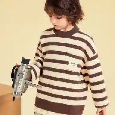 青蛙王子 简约字母舒适套头休闲百搭长袖毛衣 条纹棕色 儿童款