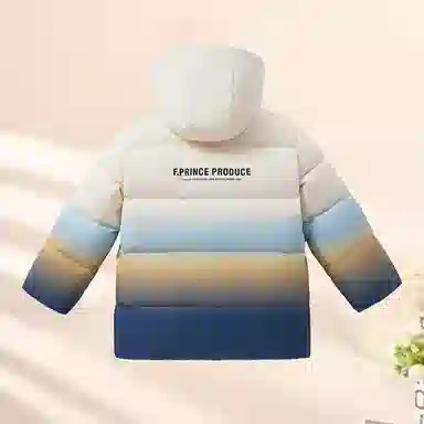 青蛙王子 连帽渐变拼色拉链长袖羽绒服 花浅蓝 中小童